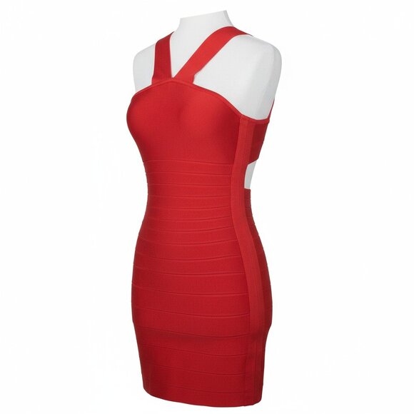Marciano by Guess Red Bandage Bodycon Mini Dress Cross Halter Size S - Picture 3 of 5